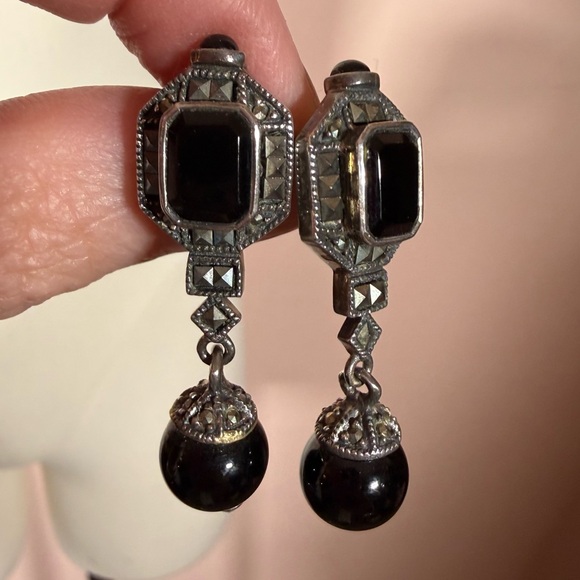 Judith Jack Jewelry - Judith Jack vintage Art Deco Sterling silver Onyx Dangle Earrings